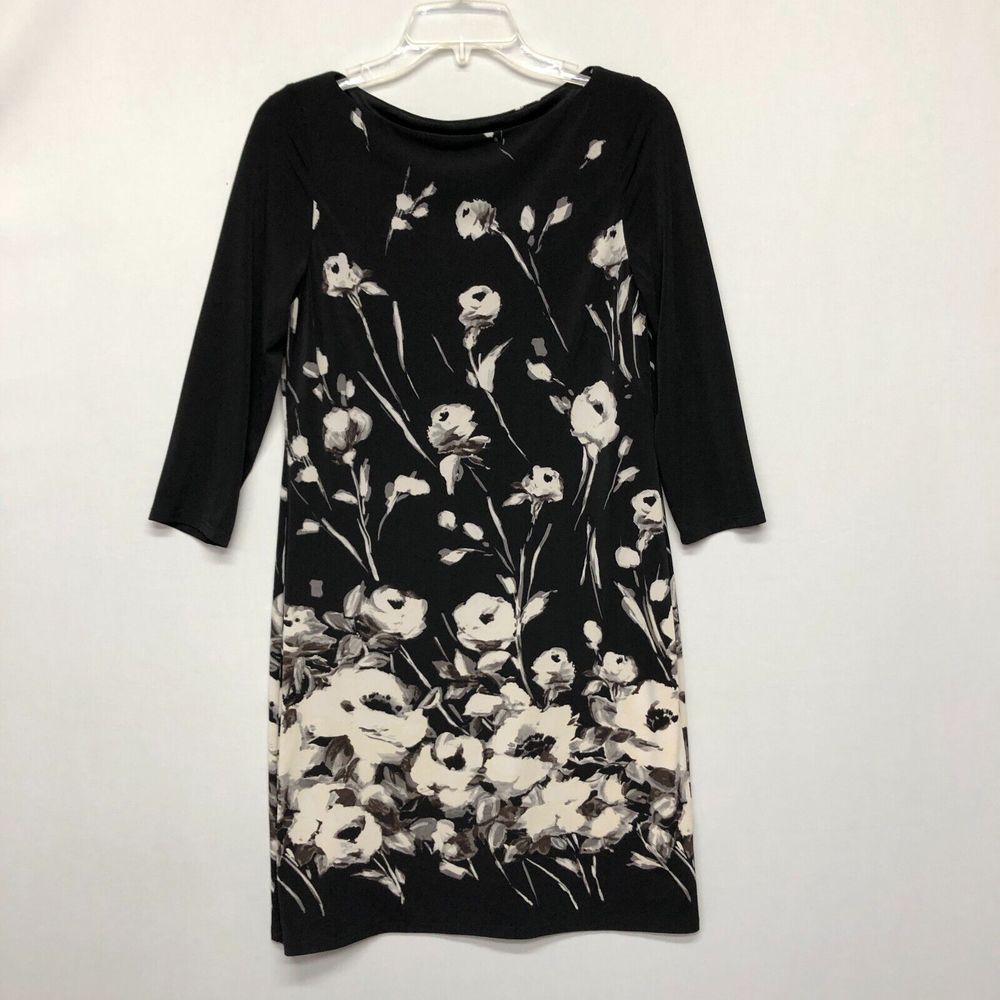 Chaps Women 3/4 Sleeve Floral Polyester Blend Dress Size Medium M108 -2